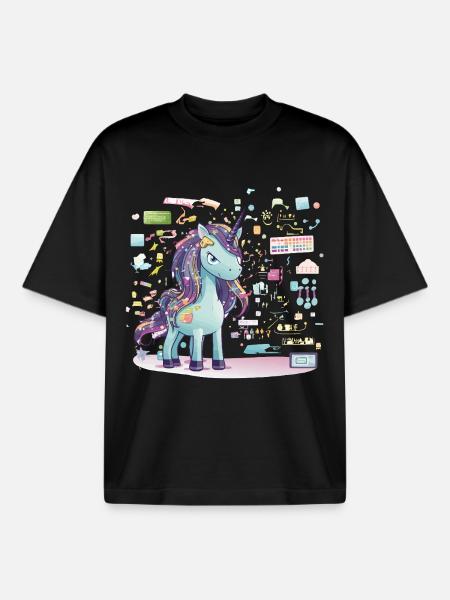 Unicorn Technikzauber Illustration - Boxy Heavyweight Unisex Organic T-Shirt von Stanley/Stella - Schwarz