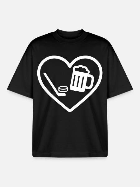 Heart Hockey Beer - Boxy Heavyweight Unisex Organic T-Shirt by Stanley/Stella - black
