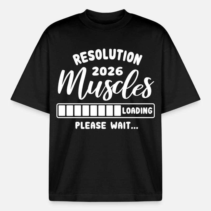 Resolution 2026 | Muscles Loading | Gym Outfit - Boxy Heavyweight Unisex Organic T-Shirt von Stanley/Stella - Schwarz