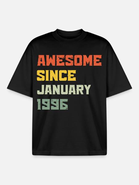 Awesome Since January 1996 Birthday Gift - Boxy Heavyweight Unisex Organic T-Shirt by Stanley/Stella - black