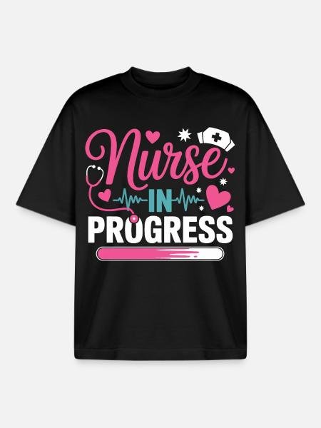 Nurse In Progress Pink Blue - Boxy Heavyweight Unisex Organic T-Shirt by Stanley/Stella - black