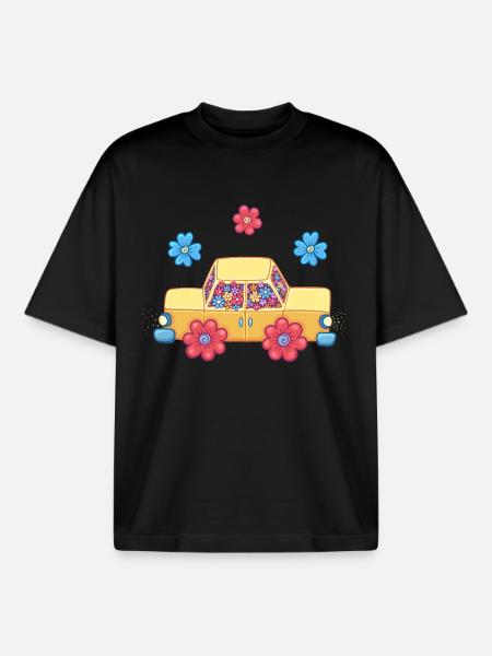 Floral Car - Boxy Heavyweight Unisex Organic T-Shirt by Stanley/Stella - black
