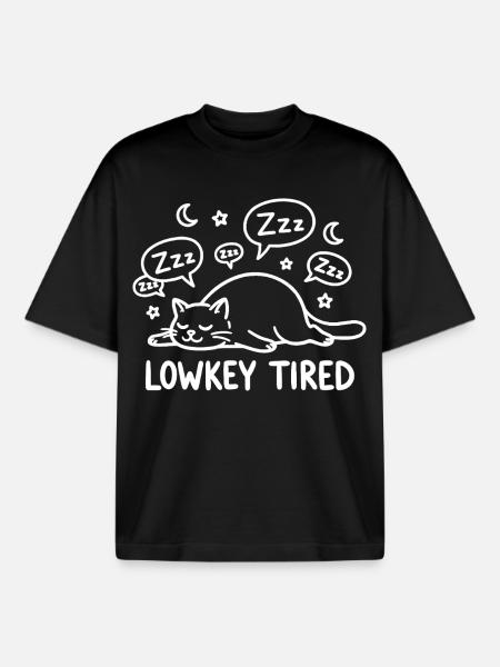 Lowkey Tired Sleeping Cat - Boxy Heavyweight Unisex Organic T-Shirt by Stanley/Stella - black