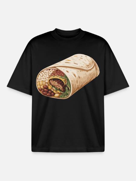Burrito Wrap Illustration - Boxy Heavyweight Unisex Organic T-Shirt by Stanley/Stella - black