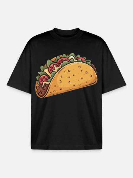 Cartoon Taco Fiesta - Boxy Heavyweight Unisex Organic T-Shirt von Stanley/Stella - Schwarz