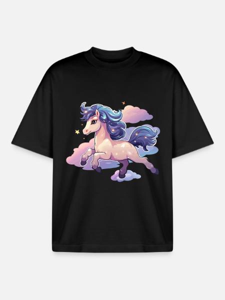 PastelUnicorn over clouds - Boxy Heavyweight Unisex Organic T-Shirt by Stanley/Stella - black