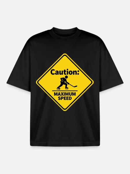 Caution Maximum Speed Eishockey Warnschild - Boxy Heavyweight Unisex Organic T-Shirt by Stanley/Stella - black