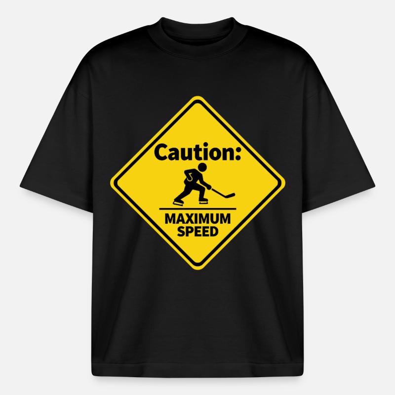 Caution Maximum Speed Eishockey Warnschild - Boxy Heavyweight Unisex Organic T-Shirt von Stanley/Stella - Schwarz