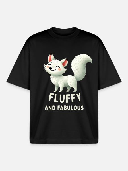 Fluffy White Fox - Boxy Heavyweight Unisex Organic T-Shirt by Stanley/Stella - black