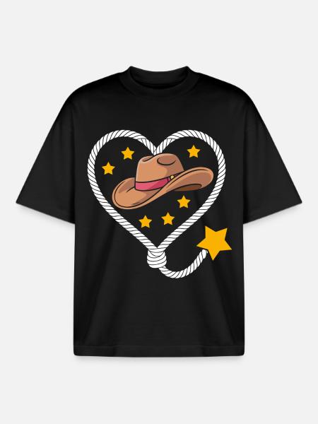 Heart Hat Star Western - Boxy Heavyweight Unisex Organic T-Shirt by Stanley/Stella - black