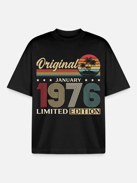 50th Birthday Original January 1976 - Boxy Heavyweight Unisex Organic T-Shirt by Stanley/Stella - black