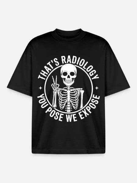 Skeletal Pose Radiology Humor - Boxy Heavyweight Unisex Organic T-Shirt by Stanley/Stella - black