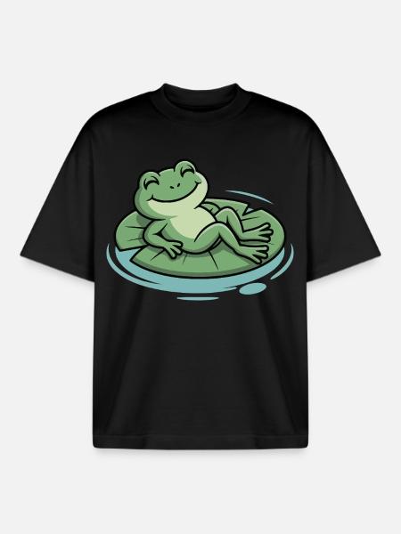 Chill frog on leaf pillow - Boxy Heavyweight Unisex Organic T-Shirt by Stanley/Stella - black