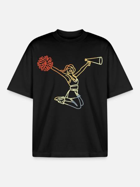 Retro Cheerleader Sketch - Boxy Heavyweight Unisex Organic T-Shirt by Stanley/Stella - black
