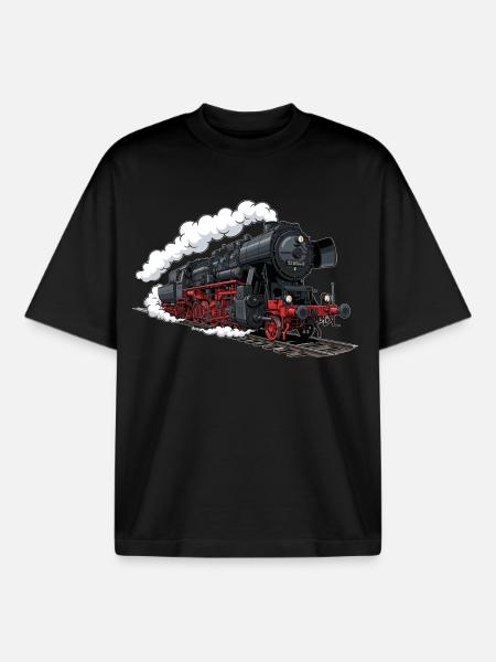 Steam locomotive 52 8154 - Boxy Heavyweight Unisex Organic T-Shirt by Stanley/Stella - black
