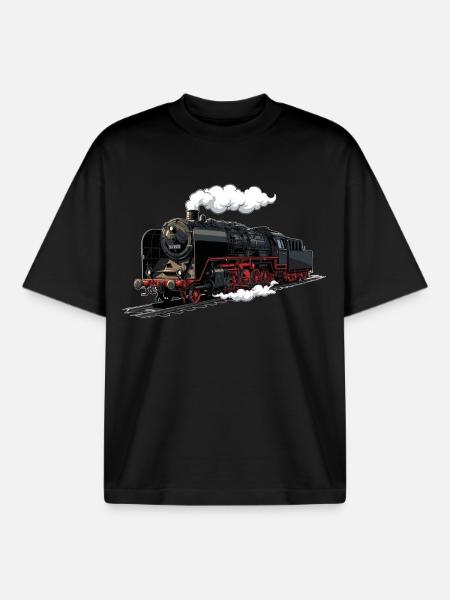 Dampflok Retro-Illustration - Boxy Heavyweight Unisex Organic T-Shirt von Stanley/Stella - Schwarz