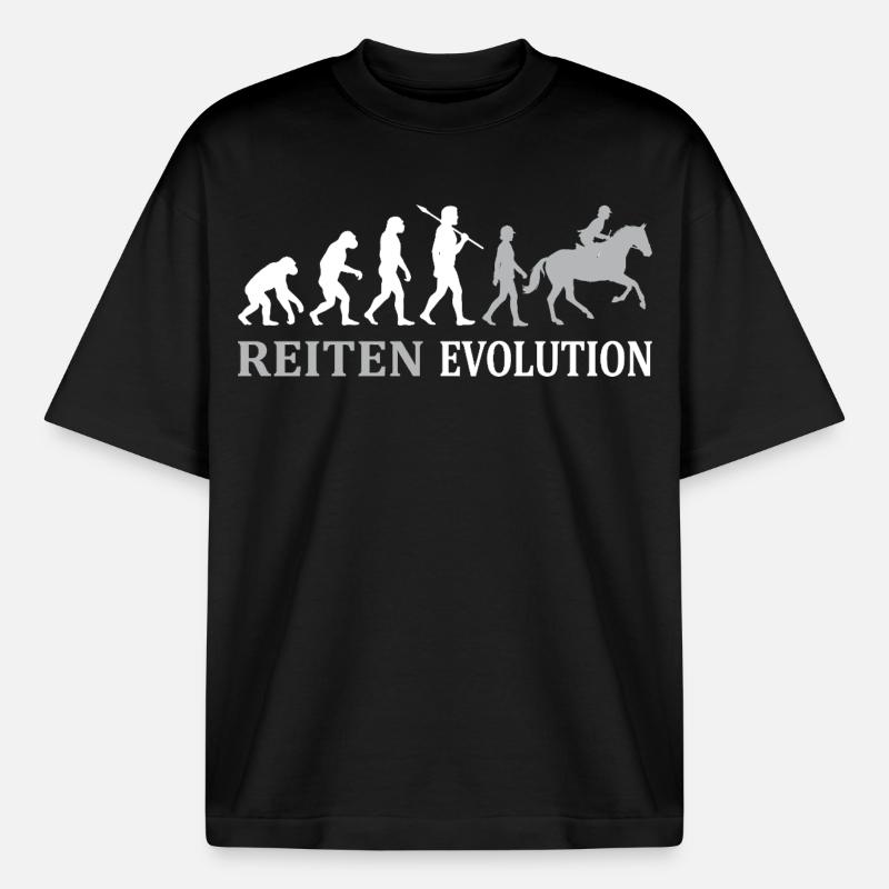Évolution équestre – Du singe au cavalier - T-shirt unisexe boxy épais biologique Stanley/Stella - noir