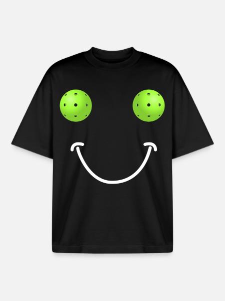 Pickleball Happy Face - Boxy Heavyweight Unisex Organic T-Shirt by Stanley/Stella - black