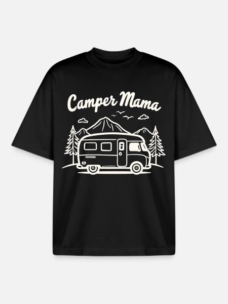 Camper Mama Abenteuer Berge Campingbus - Boxy Heavyweight Unisex Organic T-Shirt von Stanley/Stella - Schwarz