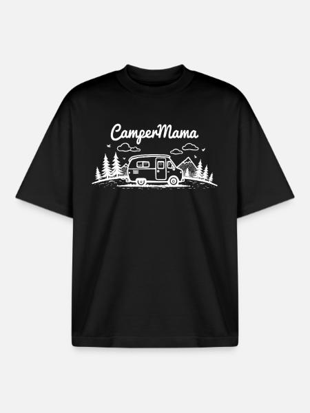 Camper Mom Adventure Mountains Camper - Boxy Heavyweight Unisex Organic T-Shirt by Stanley/Stella - black