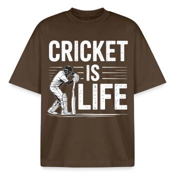 Drôle de cricket : Jeu de cricket vintage - T-shirt unisexe boxy épais biologique Stanley/Stella - marron foncé - Devant - AI Model Male 185 light (185cm) & AI Model Female 172 dark (172cm)