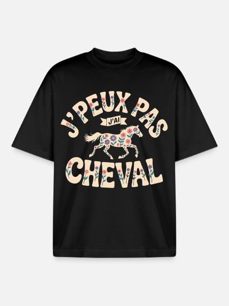 J'Peux Pas J'Ai Cheval - T-shirt unisexe boxy épais biologique Stanley/Stella - noir