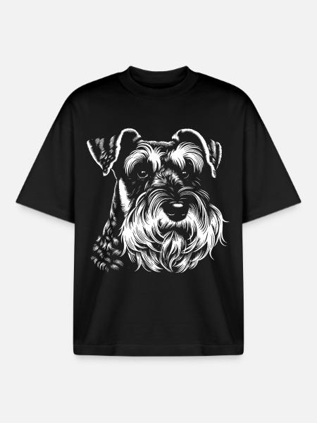 Schnauzer Line Style Portrait - Boxy Heavyweight Unisex Organic T-Shirt by Stanley/Stella - black