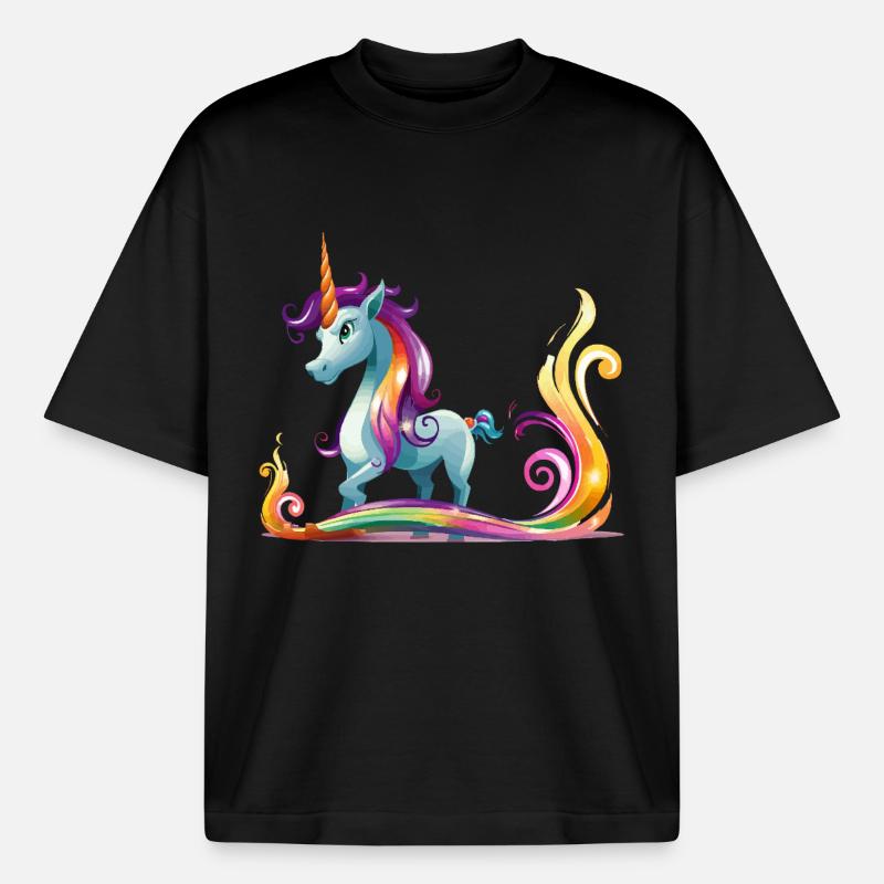 Regenbogen-Einhorn Farbströme - Boxy Heavyweight Unisex Organic T-Shirt von Stanley/Stella - Schwarz