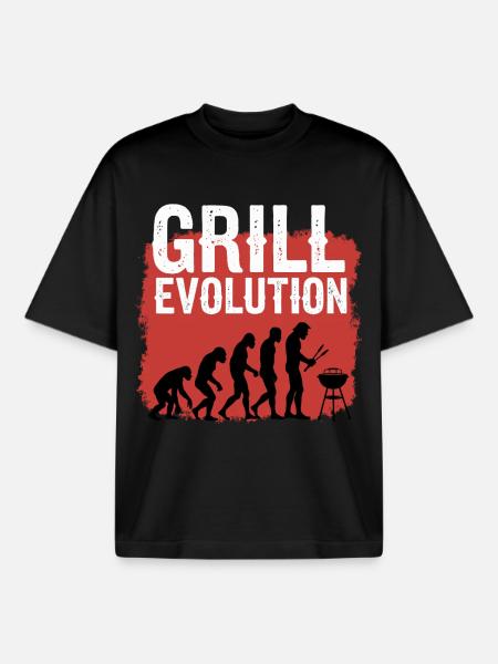 Grill Evolution Funny Grill Master Saying - Boxy Heavyweight Unisex Organic T-Shirt by Stanley/Stella - black