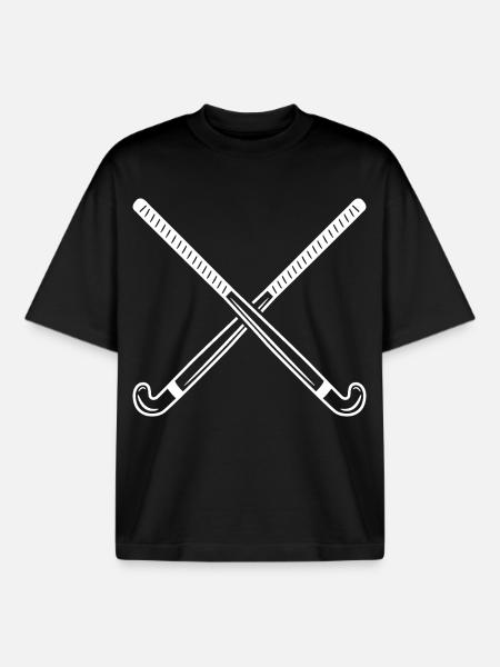 Field Hockey Stick Sketch - Boxy Heavyweight Unisex Organic T-Shirt by Stanley/Stella - black