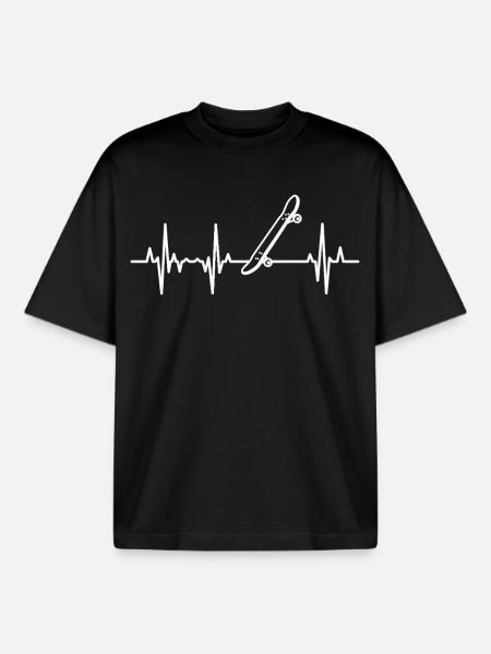 Skateboard ECG Heart Line - Boxy Heavyweight Unisex Organic T-Shirt by Stanley/Stella - black