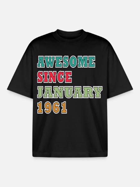 65th Birthday Original January 1961 - Boxy Heavyweight Unisex Organic T-Shirt by Stanley/Stella - black