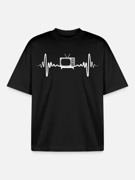 80s TV heartbeat - Boxy Heavyweight Unisex Organic T-Shirt by Stanley/Stella - black