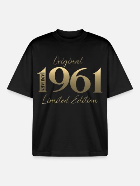 65th Birthday Original January 1961 - Boxy Heavyweight Unisex Organic T-Shirt by Stanley/Stella - black
