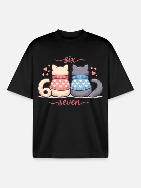 Katt Valentinsdag 67 Seks Syv Meme Gave Søt - Unisex boxy heavyweight T-skjorte økologisk Stanley/Stella - svart