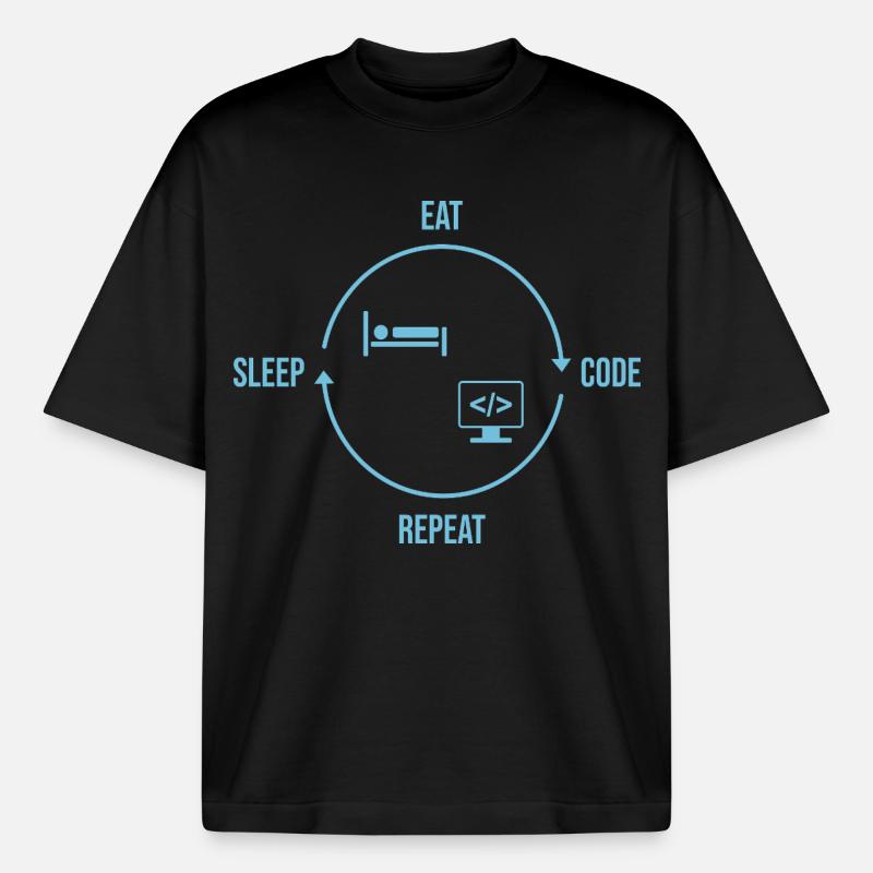 Eat Sleep Code Repeat - Programmer Cycle - Heavyweight Boxy Unisex T-Shirt by Stanley/Stella - black