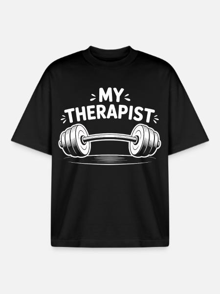 My Therapist Weightlifting - Boxy Heavyweight Unisex Organic T-Shirt by Stanley/Stella - black