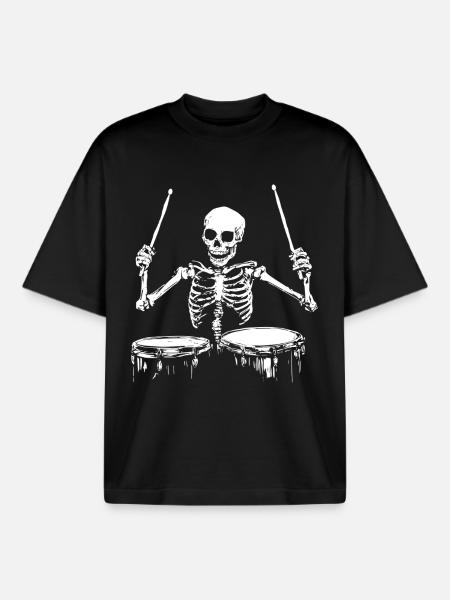 Skeleton Drummer Drums Drummer Drums - Boxy Heavyweight Unisex Organic T-Shirt by Stanley/Stella - black