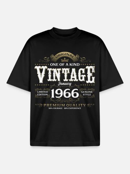 60e anniversaire Millésime janvier 1966 - T-shirt unisexe boxy épais biologique Stanley/Stella - noir