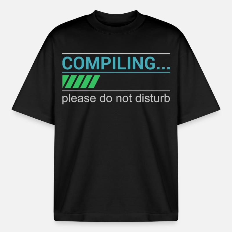 Funny Programmer T-Shirt - Compiling Please - Boxy Heavyweight Unisex Organic T-Shirt by Stanley/Stella - black