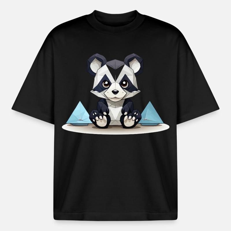 Low-Poly Panda am Eisgebirge - Boxy Heavyweight Unisex Organic T-Shirt von Stanley/Stella - Schwarz