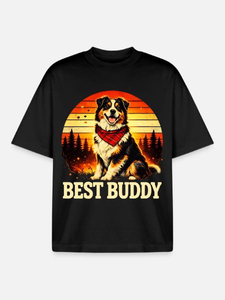 Australian Shepherd - Boxy Heavyweight Unisex Organic T-Shirt by Stanley/Stella - black