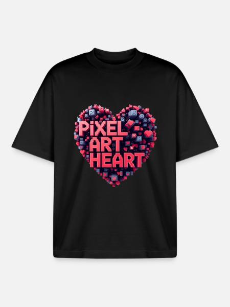 Pixel Art Herz Collage - Boxy Heavyweight Unisex Organic T-Shirt von Stanley/Stella - Schwarz