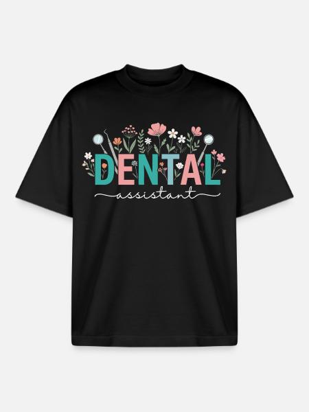 Assistante dentaire en fleurs, femme dentiste - T-shirt unisexe boxy épais biologique Stanley/Stella - noir