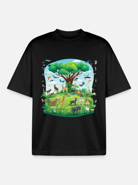 Animal paradise under the tree - Boxy Heavyweight Unisex Organic T-Shirt by Stanley/Stella - black