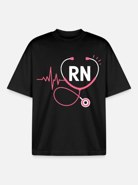 RN Heartbeat Stethoscope - Boxy Heavyweight Unisex Organic T-Shirt by Stanley/Stella - black