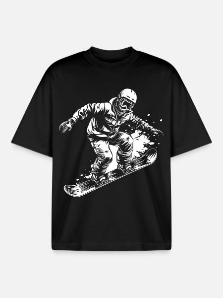 Snowboarder Drawing - Boxy Heavyweight Unisex Organic T-Shirt by Stanley/Stella - black