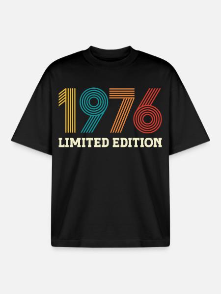 1976 Limited Edition Vintage 50 Jaar Jubileum - Unisex boxy heavyweight biologisch T-shirt Stanley/Stella - zwart
