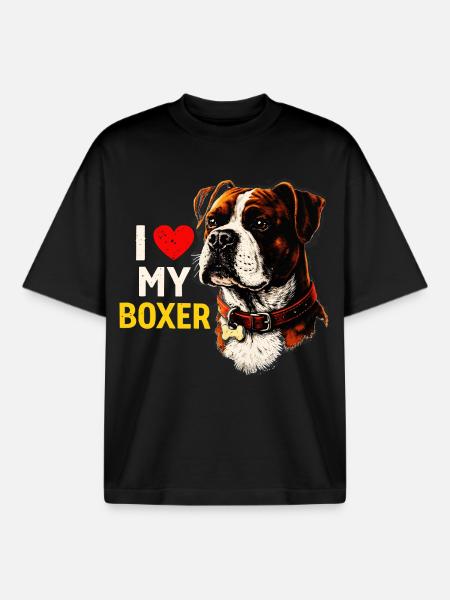 J’adore mon boxer - T-shirt unisexe boxy épais biologique Stanley/Stella - noir