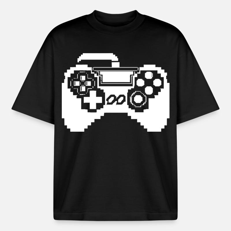 Game Controller Pixel Grafik - Boxy Heavyweight Unisex Organic T-Shirt von Stanley/Stella - Schwarz